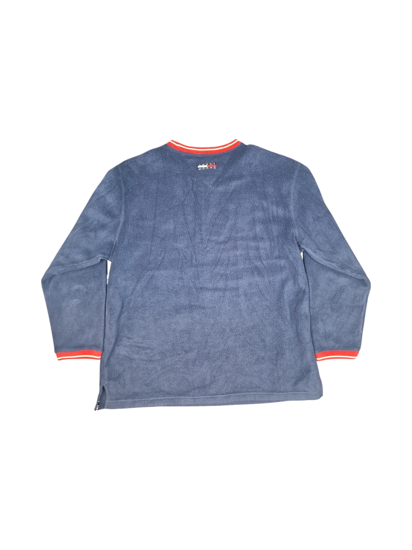 Tommy Jeans Navy Blue Fleece Sweater with Red Trim