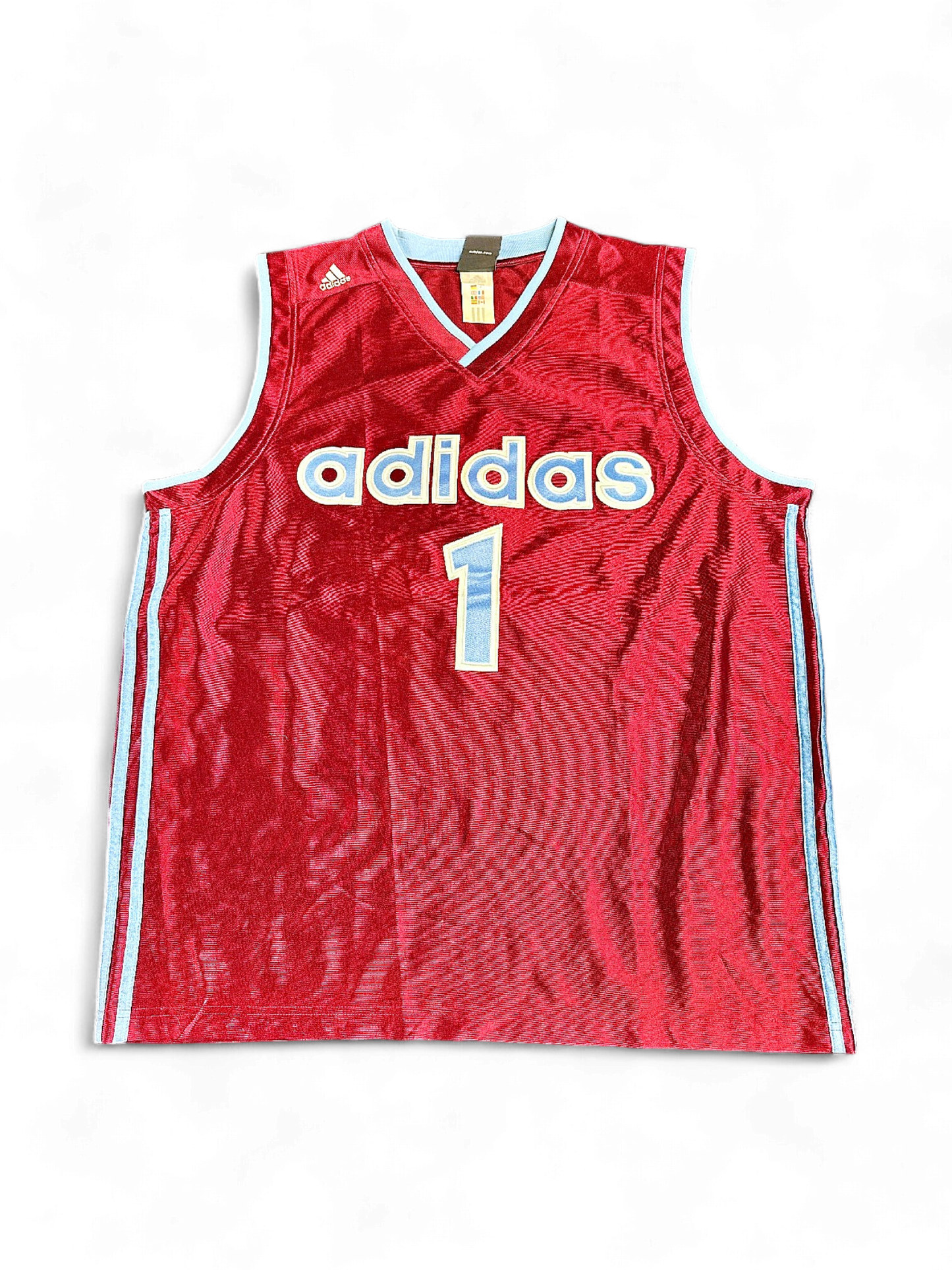 Vintage Adidas Red Basketball Jersey #1 - Retro Sportswear