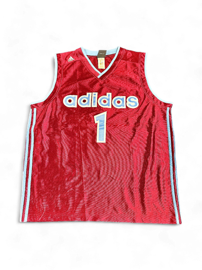 Vintage Adidas Red Basketball Jersey #1 - Retro Sportswear