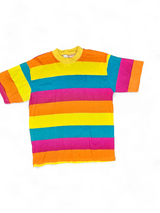 Vintage Ursan Sports Wear Multicolor Striped Cotton T-shirt