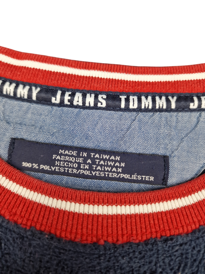 Tommy Jeans Navy Blue Fleece Sweater with Red Trim