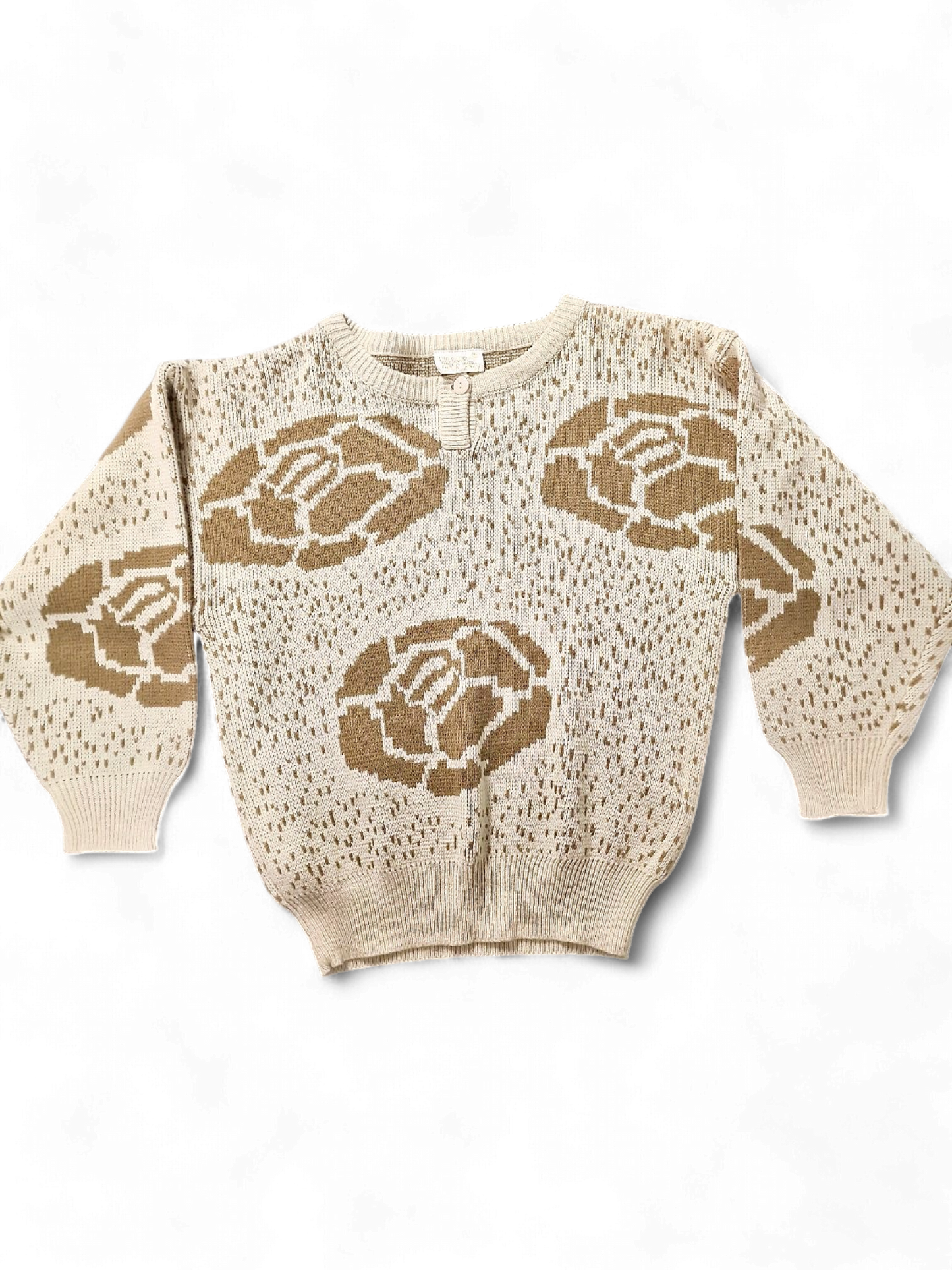 Vintage Rose Pattern Knit Sweater - Beige and Brown