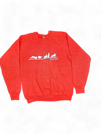 Vintage Fruit of the Loom Red Sweatshirt XL - Winter Scene Graphic