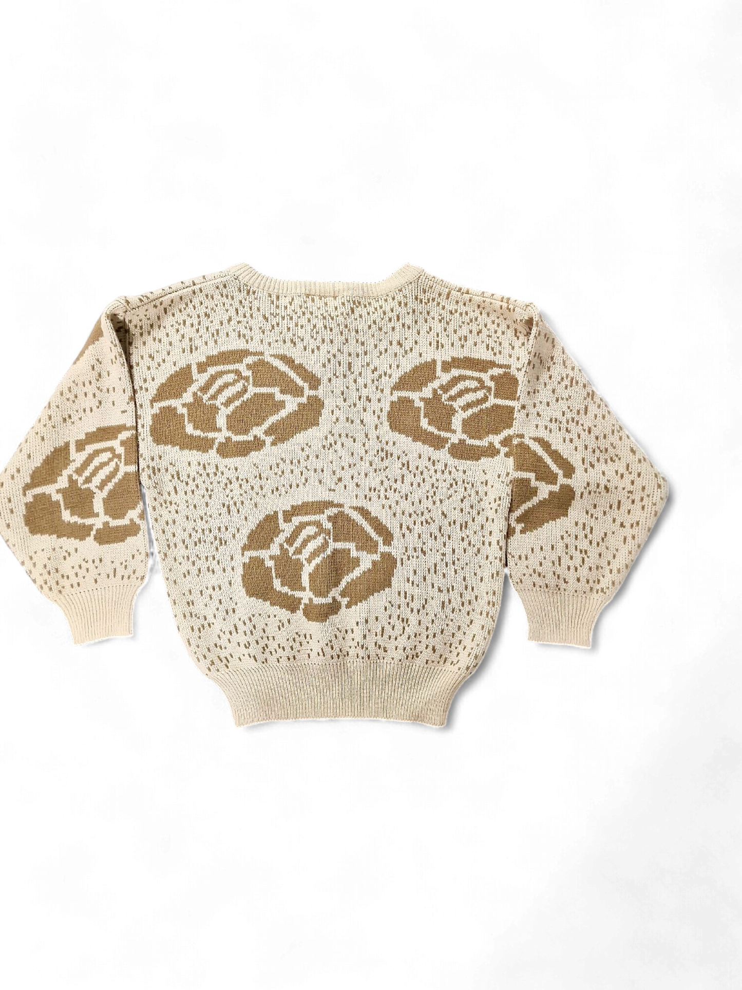 Vintage Rose Pattern Knit Sweater - Beige and Brown