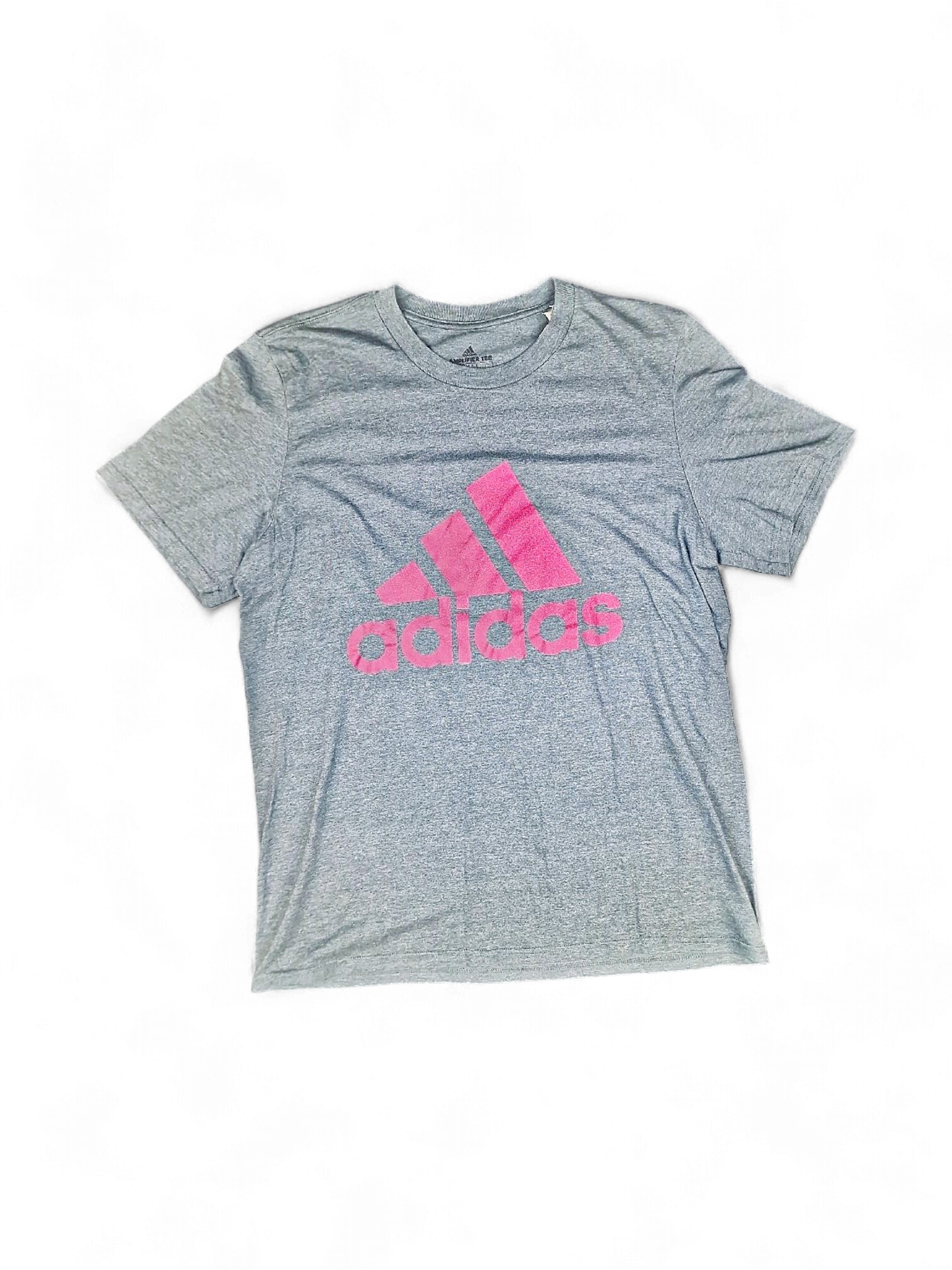 Adidas Grey T-shirt with Pink Logo - Size M/M