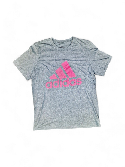 Adidas Grey T-shirt with Pink Logo - Size M/M